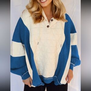 1099. Quilted fleece color block patchwork hoodie